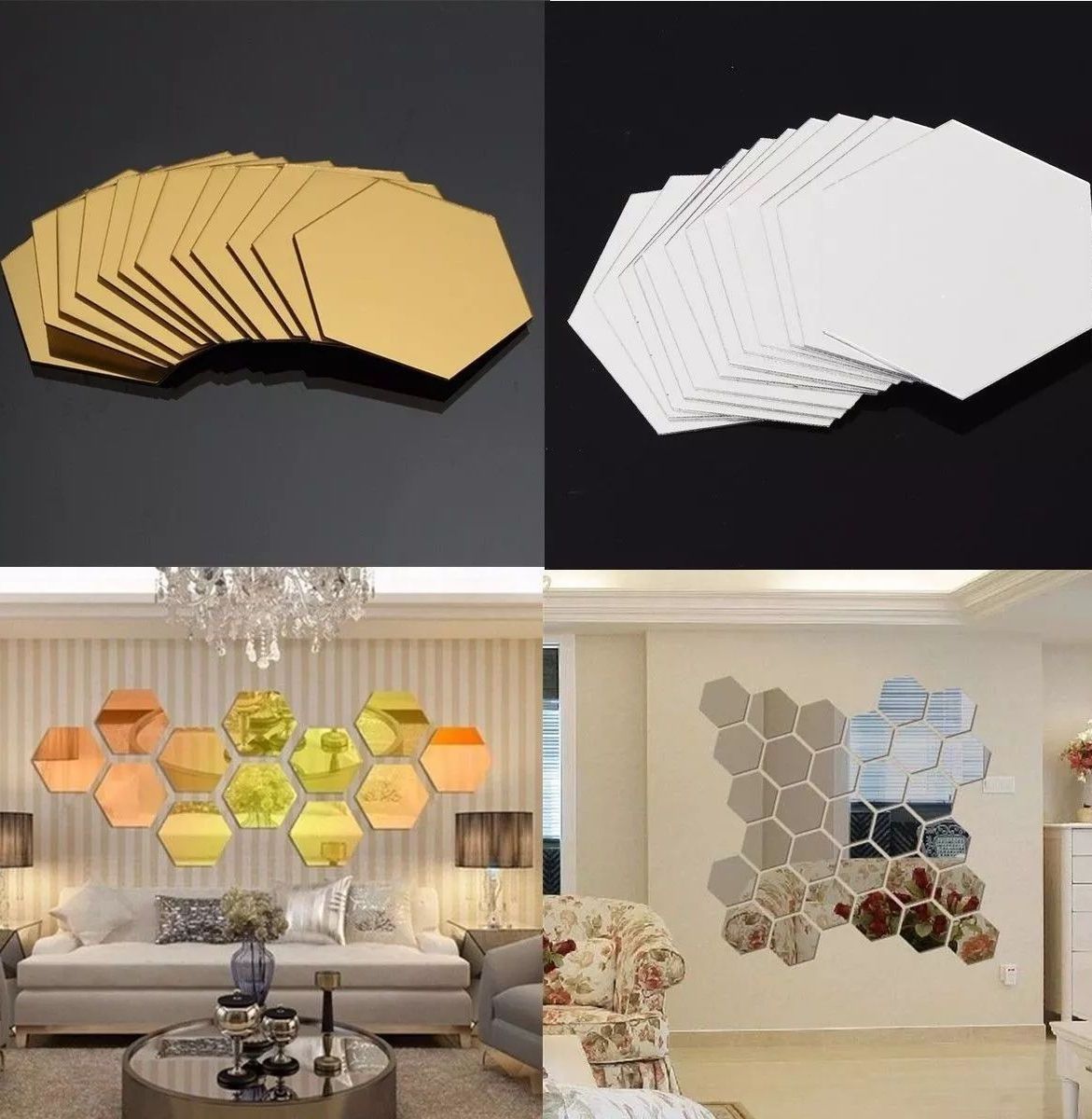 Espejo Exagonal X12 Piezas De 18cm